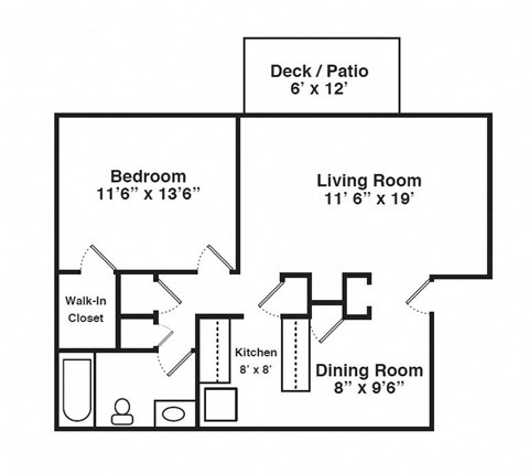 Floor Plan for 1 Bedroom 1 Bath Large